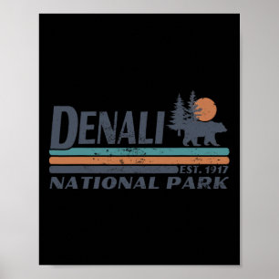 Men Women Retro Denali National Park Mountains Hik Poster