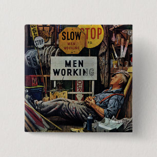Men Working 2 Inch Square Button