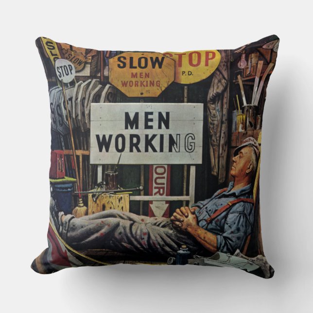 Men Working Throw Pillow (Front)