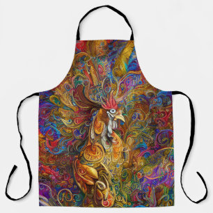 Menacing Creative Abstract Ornate Pop Art Rooster Apron