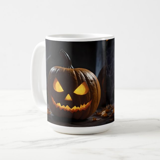 Menacing Halloween Pumpkin, Coffee Mug (Front Left)