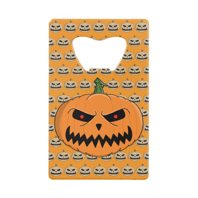 Menacing Jack O'Lantern Halloween Credit Card Bottle Opener (Front)