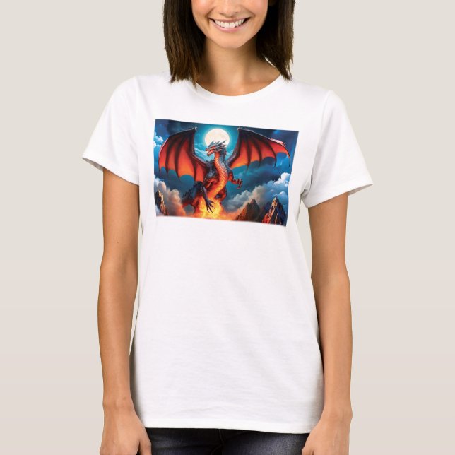 Menacing Red Dragon Standing Grand T-shirt (Devant)