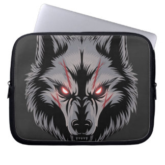 Menacing Wolf with Glowing Red Eyes Laptop Sleeve