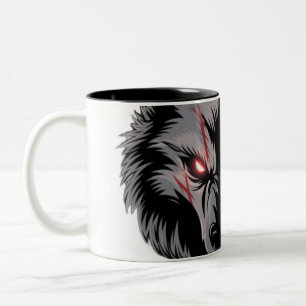 Menacing Wolf with Glowing Red Eyes Two-Tone Coffee Mug