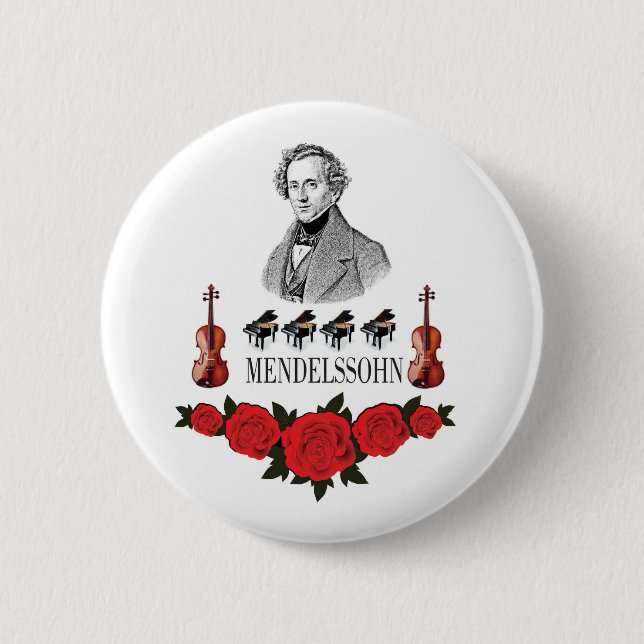 MENDELSSOHN ROSES PRINT 2 INCH ROUND BUTTON (Front)