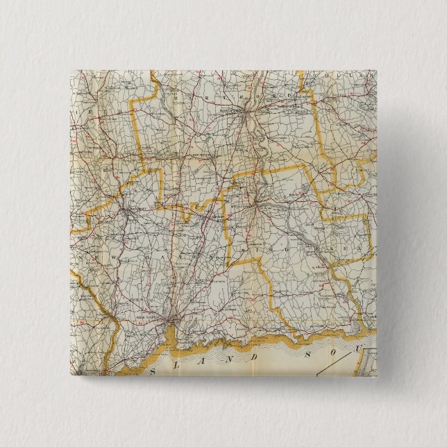 Mendenhall's Guide, Road Map Connecticut 2 Inch Square Button (Front)