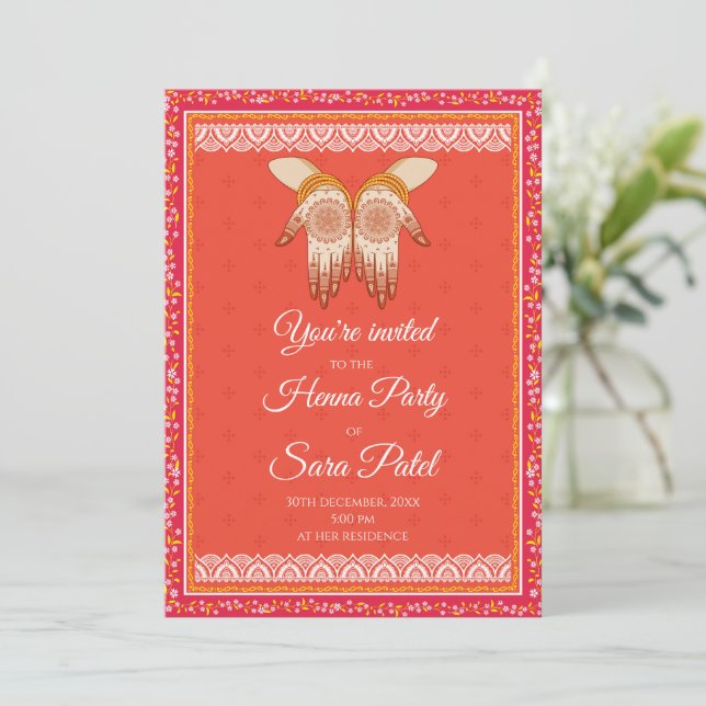 Mendhi invitations & Henna Party Mehendi invites (Standing Front)