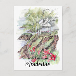 Mendocino California Coastline Gazebo Flowers Postcard