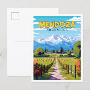 Mendoza Argentina vintage travel illustration Postcard