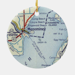 Menominee MI Map Ceramic Ornament