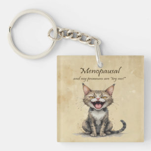 Menopause Humour Stressed Angry Cat Keychain