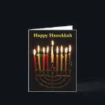 Menorah and Candles Hanukkah Folded Card<br><div class="desc">It's time to light the menorah for Hanukkah! Candles aglow on the 8th night of Hanukkah,  as pictured in a celebration at home. Traditional folded note,  blank inside for your message. The message on the front cover is also customizable so you can personalize as you wish.</div>