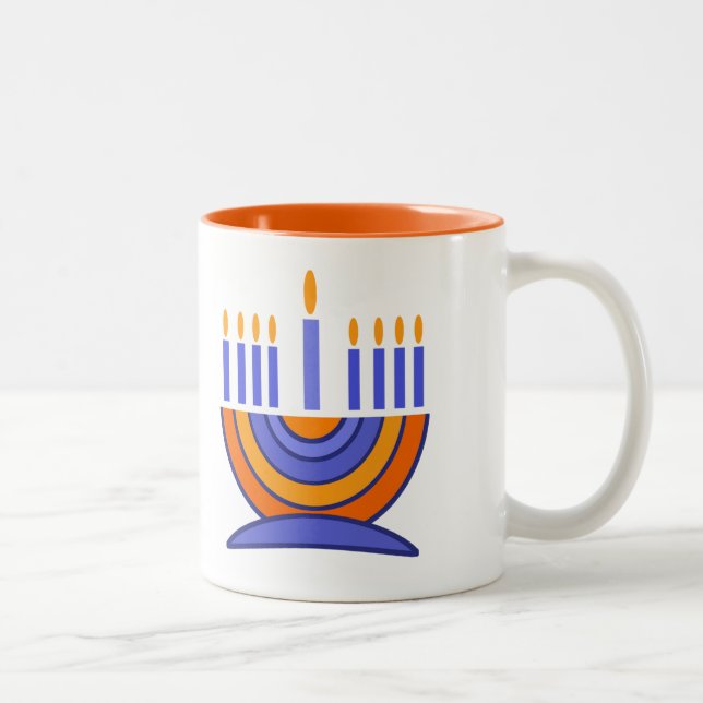 Menorah and Dreidels Hanukkah Gift  Two-Tone Coffee Mug (Right)