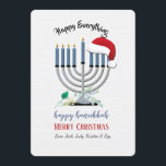 Menorah and Santa Hat Holiday Card<br><div class="desc">A Hanukkah-Christmas holiday card which features a menorah and Santa's hat. Perfect for the "Holiday Season" crowd. (Designed by Rawpixel.com). (Designed by Freepik). (Designed by Freepik). The card is easy to customize with your wording, font and font colour.Not exactly what you're looking for? All our products can be custom designed...</div>