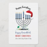 Menorah and Santa Hat Holiday Card<br><div class="desc">A Hanukkah-Christmas holiday card which features a menorah and Santa's hat. Perfect for the "Holiday Season" crowd. (Designed by Rawpixel.com). (Designed by Freepik). (Designed by Freepik). The card is easy to customize with your wording, font and font colour.Not exactly what you're looking for? All our products can be custom designed...</div>