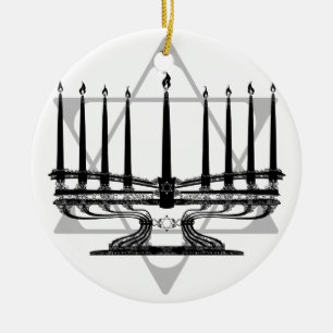 Menorah and Star I Ceramic Ornament