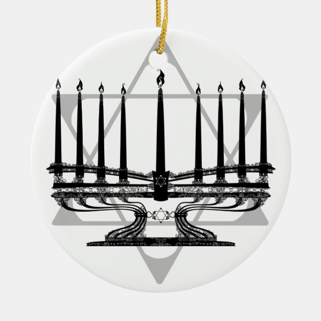 Menorah and Star I Ceramic Ornament (Front)