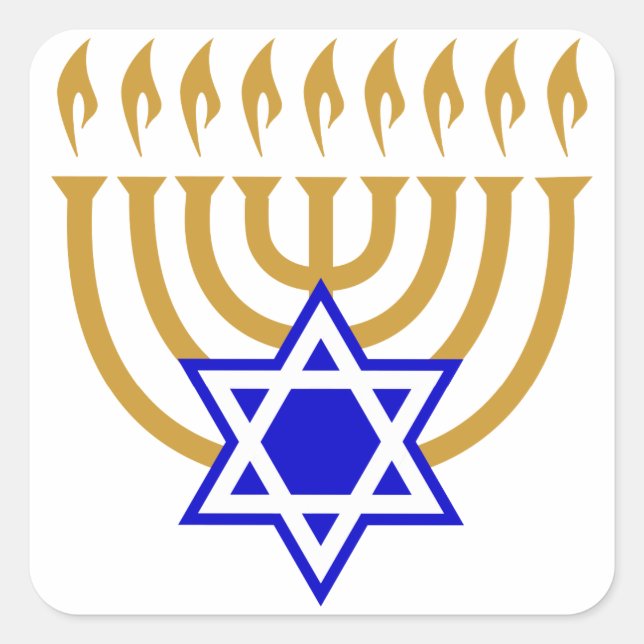 Menorah and the Star of David Square Sticker (Front)