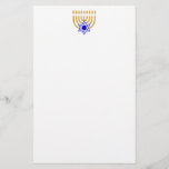 Menorah and the Star of David Stationery<br><div class="desc">Gold menorah with blue Star of David at centre bottom</div>