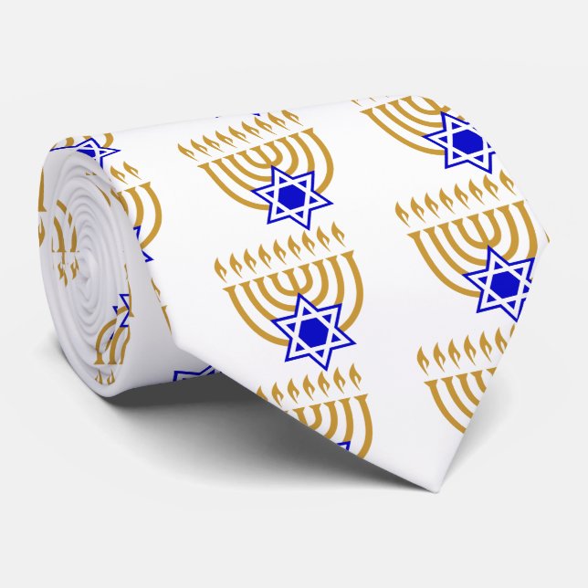 Menorah and the Star of David Tie (Rolled)