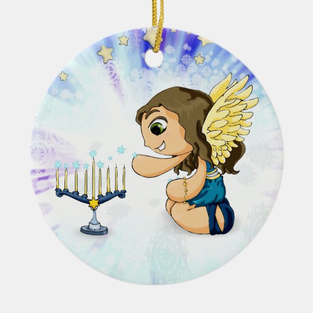Menorah Angel Ceramic Ornament (Front)