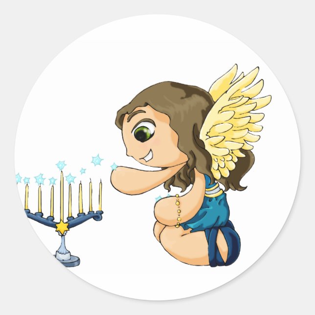Menorah Angel Classic Round Sticker (Front)