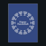 Menorah Background Postcard<br><div class="desc">Vector Happy Hannukah with menorah's on blue background © and ® Bigstock® - All Rights Reserved.</div>