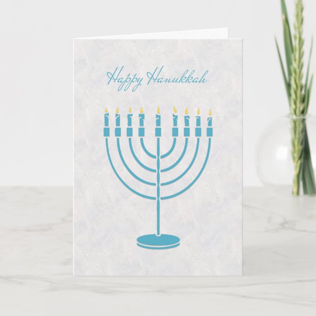 Menorah Bleue, Hanoukka Heureuse, Carte de voeux (Devant)
