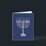 Menorah Bling-Blue Candles - Chanukah Note Card<br><div class="desc">About this item * INSIDE GREETING SAYS - Happy Chanukah * SIZE - Some styles are available blank or with a greeting inside. Fits neatly in an elegant, sturdy 5" x 7" paper mailing envelope with a pointed flap. * Perfect, humourous stationery for writing Chanukah wishes; ships with envelopes. Card's...</div>