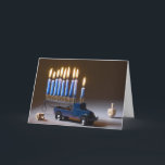 Menorah Blue Truck Chanukah Card<br><div class="desc">Send Chanukah greetings with a Menorah on a blue truck with dreidels.</div>