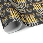 Menorah Blue Yellow | Wrapping Paper<br><div class="desc">Beautiful deep blue and bright light yellow  menorah</div>