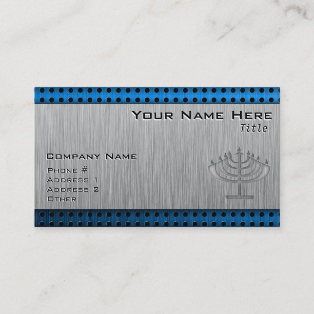 Menorah; Brushed metal-look Business Card (Front)