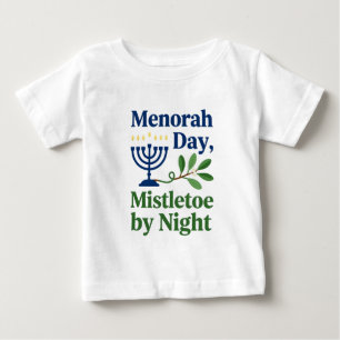 Menorah by Day Mistetoe By night Christmukkah Jew Baby T-Shirt