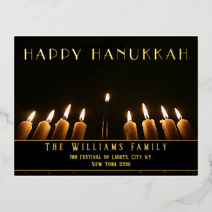 Menorah Candle Happy Hanukkah Foil Holiday Postcard