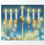 Menorah Candlesticks  Wrapping Paper<br><div class="desc">Decorated for the Jewish Holidays the menorah also symbolizes the creation in seven days,  with the centre light representing the Sabbath.</div>