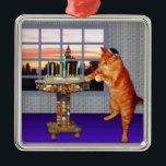 menorah cat.jpg metal ornament<br><div class="desc">Not just for Chanukah any more - this pretty ginger lights the candles because a great miracle happened here!</div>