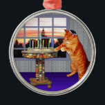 menorah cat.jpg metal ornament<br><div class="desc">Not just for Chanukah any more - this pretty ginger lights the candles because a great miracle happened here!</div>