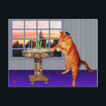 Menorah Cat Postcard<br><div class="desc">So the cat is a redhead he’s an Ashkenazi!  And it's sundown so he's put on his kippah,  he's lighting the candles and saying the prayers,  and remembering that A Great Miracle Happened There.</div>
