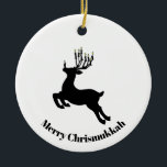 Menorah Deer Silhouette Chrismukkah Ornament<br><div class="desc">This ornament features my Jewish version of Rudolph. This deer has a Menorah as his antlers (with 8 Candles on them.) Then he's got the one candle on his nose to also help light the way. The text on this ornament is customizable to suit you or your recipient. Designed by...</div>