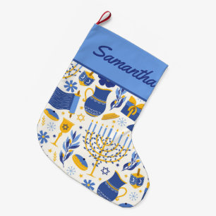 Menorah & Dreidel Blue Hanukkah Stocking