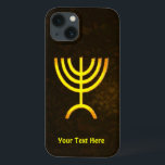 Menorah Flame iPhone 13 Case<br><div class="desc">A brown and gold digital rendering of the Jewish seven-branched menorah (Hebrew: מְנוֹרָה‎). Add your own text. The seven-branched menorah, used in the portable sanctuary set up by Moses in the wilderness and later in the Temple in Jerusalem, has been a symbol of Judaism since ancient times and is the...</div>
