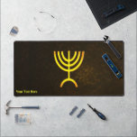 Menorah Flame Desk Mat<br><div class="desc">A brown and gold digital rendering of the Jewish seven-branched menorah (Hebrew: מְנוֹרָה). Customize by adding your own text. The seven-branched menorah, used in the portable sanctuary set up by Moses in the wilderness and later in the Temple in Jerusalem, has been a symbol of Judaism since ancient times and...</div>