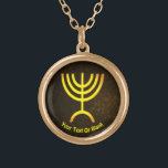 Menorah Flame Gold Plated Necklace<br><div class="desc">A digital rendering of the Jewish seven-branched menorah (Hebrew: מְנוֹרָה‎). The seven-branched menorah, used in the portable sanctuary set up by Moses in the wilderness and later in the Temple in Jerusalem, has been a symbol of Judaism since ancient times and is the emblem on the coat of arms of...</div>