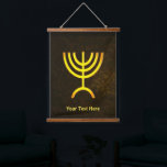 Menorah Flame Hanging Tapestry<br><div class="desc">A brown and gold digital rendering of the Jewish seven-branched menorah (Hebrew: מְנוֹרָה‎). Customize by adding your own text. The seven-branched menorah, used in the portable sanctuary set up by Moses in the wilderness and later in the Temple in Jerusalem, has been a symbol of Judaism since ancient times and...</div>