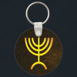Menorah Flame Keychain<br><div class="desc">A brown and gold digital rendering of the Jewish seven-branched menorah (Hebrew: מְנוֹרָה). The seven-branched menorah, used in the portable sanctuary set up by Moses in the wilderness and later in the Temple in Jerusalem, has been a symbol of Judaism since ancient times and is the emblem on the coat...</div>