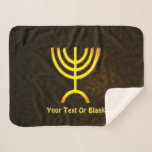 Menorah Flame Sherpa Blanket<br><div class="desc">A brown and gold digital rendering of the Jewish seven-branched menorah (Hebrew: מְנוֹרָה). Add your own text. The seven-branched menorah, used in the portable sanctuary set up by Moses in the wilderness and later in the Temple in Jerusalem, has been a symbol of Judaism since ancient times and is the...</div>