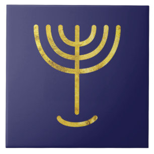 Menorah Gold-Look on Navy Tile