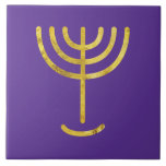 Menorah Gold-Look Purple Tile<br><div class="desc">Menorah gold-look. Personalize by adding your own name. To make this your own design 'Click to Customize Further" … or 'Transfer this design' to print the same design onto a different product. Where does the Menorah come from? It comes from the Bible, in the book of Exodus, chapter 25 verse...</div>