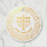 Menorah Hannukah Favour Tags<br><div class="desc">Celebrate eight days and eight nights of the Festival of Lights with Hanukkah cards and gifts. The festival of lights is here. Light the menorah, play with the dreidel and feast on latkes and sufganiyots. Celebrate the spirit of Hanukkah with friends, family and loved ones by wishing them Happy Hanukkah....</div>